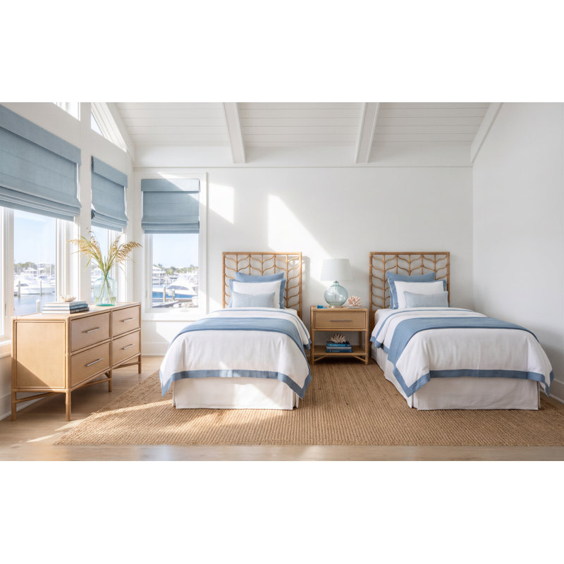 Rattan 4 - Piece Bedroom Set, Natural, 4 Pcs: 2 Headboards, Dresser, Nightstand, Twin