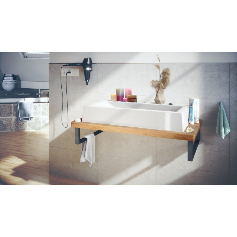 Ebern Designs Rikesh 95mm L x 51mm W Marble Rectangular Sink with Tap, Wotan Oak