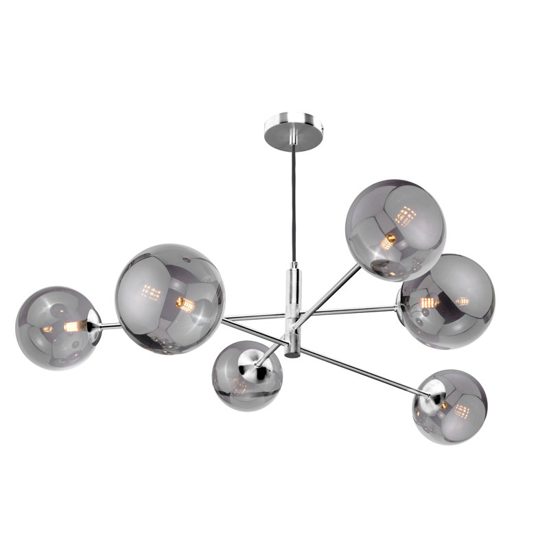 Vignette 6LT PENDANT POL CHR CW GLS 10CM, Polished Chrome/Smoked, 127cm H x 85cm W x 85cm D