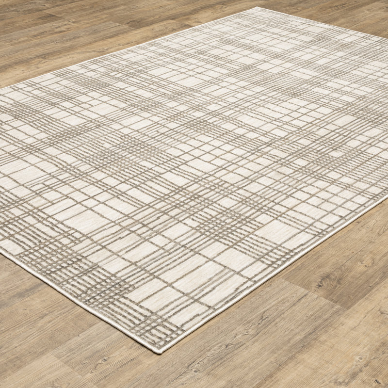 Harlow Etched Stripes Ivory/ Brown Area Rug, Rectangle 7'10" x 10'