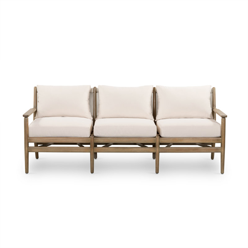 Canapé d'extérieur 72,75 po avec coussins Baltzer, Eucalyptus naturel, Lakin avoine