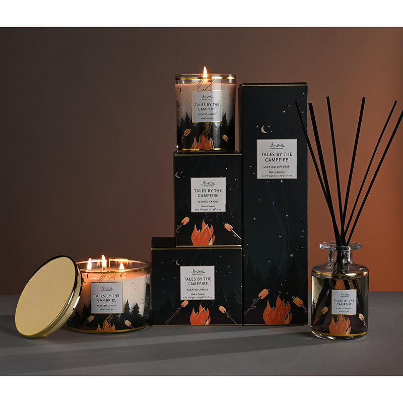Scented Jar Candle with Glass Holder, Gold/Clear/Black