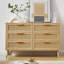 Commode de chambre à coucher, 6 commodes doubles avec tiroirs en rotin, commode en bois pour chambre d'enfant, l 47,2 po x P 15,8 po x H 30 po (commode)