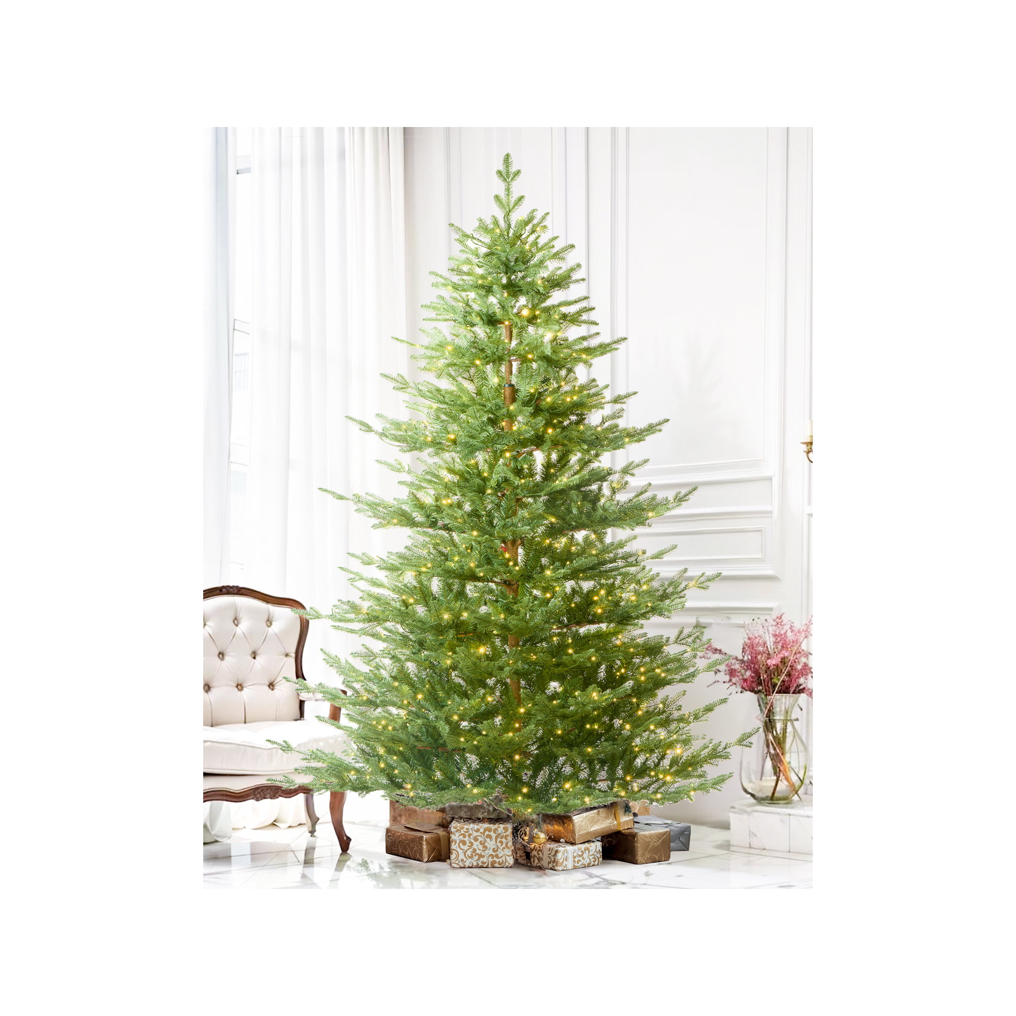 Lighted Artificial Christmas Tree - Stand Included, Pre-Lit, 6.5ft