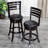 24" Counter Height Slat Back Swivel Stool, Espresso Finish, Black Leather Seat-2141856491