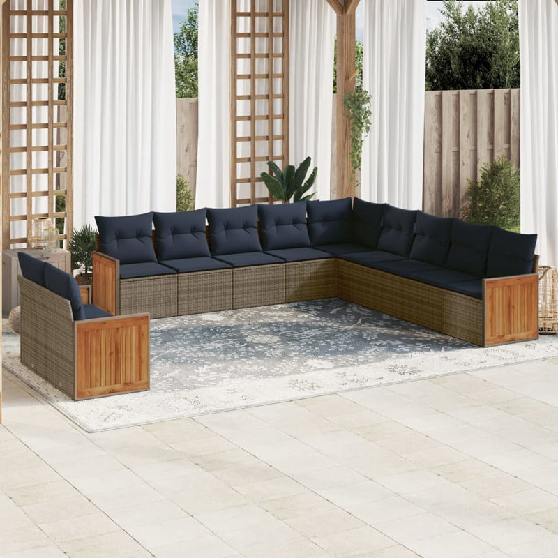 Ensemble de canapé de patio 12 pièces avec coussins en rotin de polyester noir