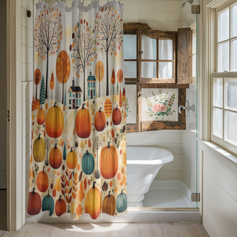 Autumn Scene Patterns - 1 Piece Standard Shower Curtain, 74"H x 71"W