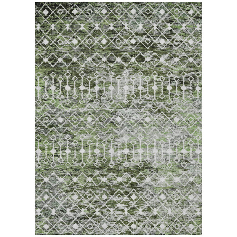 Tapis intérieur / extérieur lavable 8 pi x 10 pi vert olive et ivoire Argyle