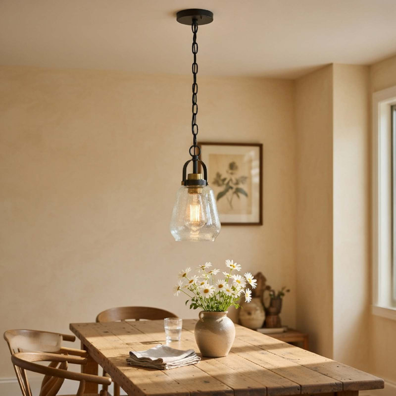 Lantern Accent Ceiling Pendant Light, Clear Glass Shade, 13 Inch Black