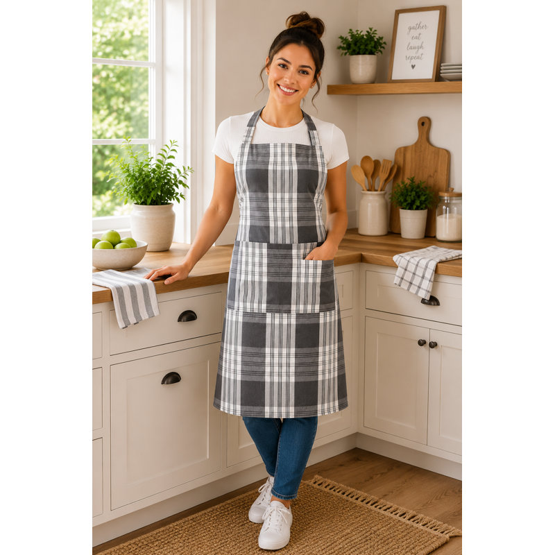 Stone Grey Plaid Apron