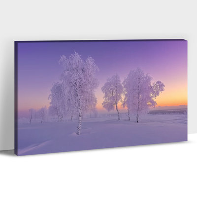 Grand paysage d'hiver, art mural sur toile 28 x 40 pouces, impression de toile mauve, coucher de soleil forêt mauve, peinture murale de Noël, affiche d'arbre nature moderne pour le salon, le bureau de la chambre à coucher, 20 po x 30 po