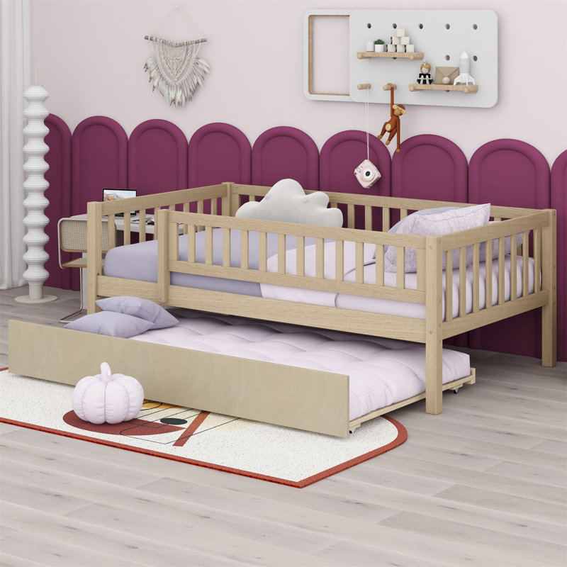 Lit de jour simple avec couchette Shanovia, Naturel