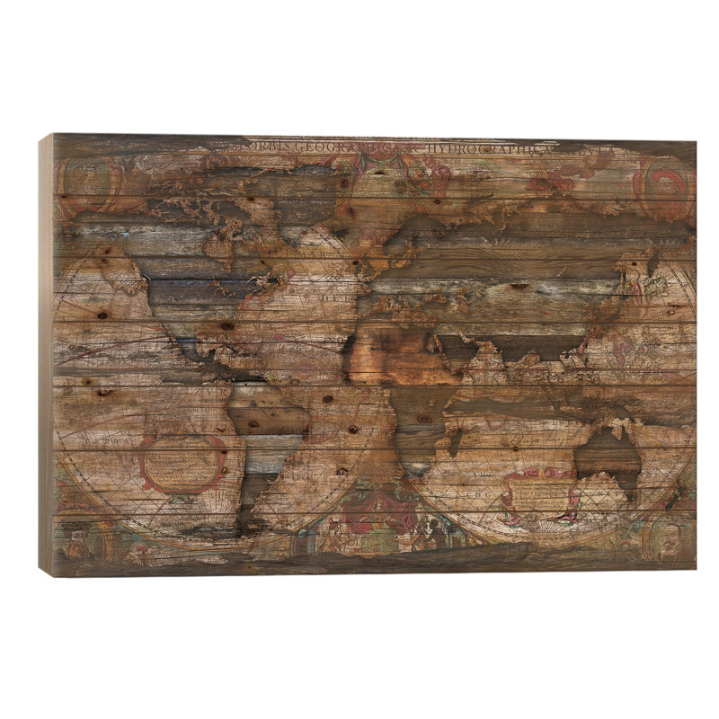 Carte récupérée par Diego Tirigall - impression sur bois sans cadre, L 26 po x H 18 po
