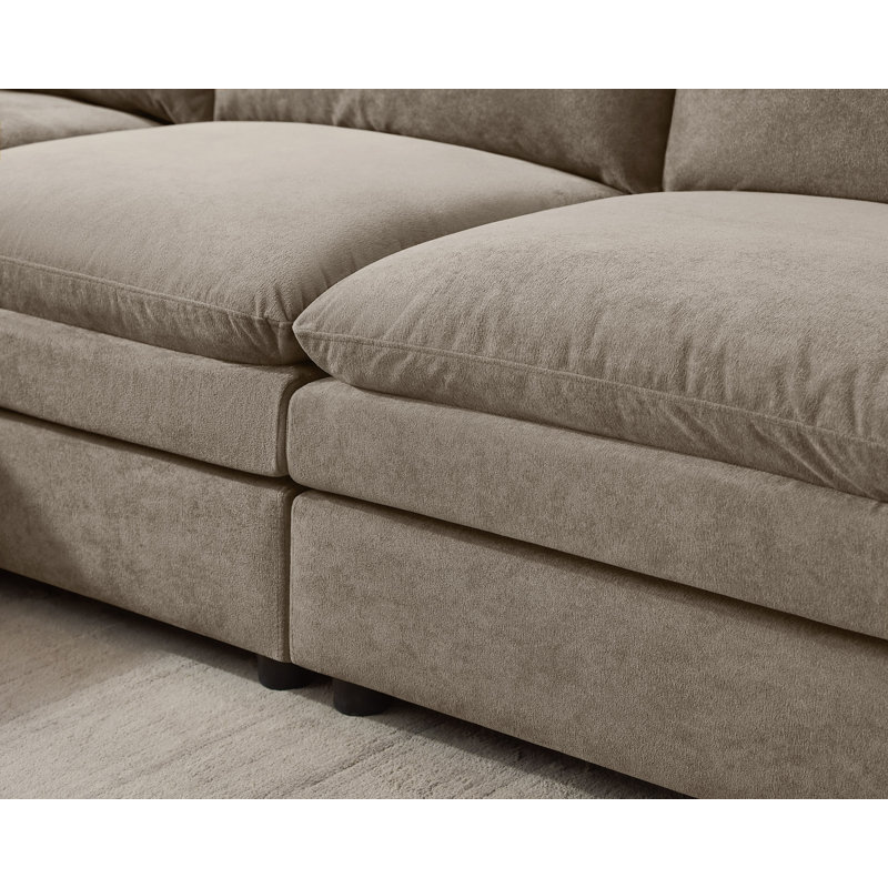  Canapé modulaire rembourré 6 pièces Cann avec 2 repose-pieds Cann, Mélange de polyester brun clair