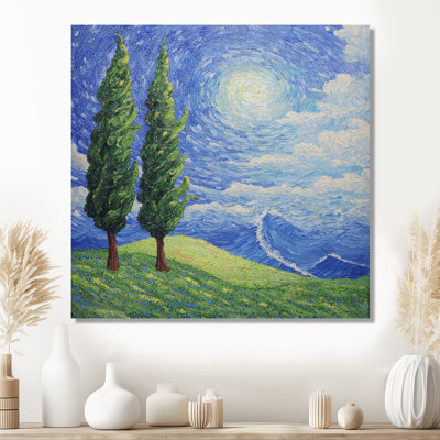 «The Swaying Cypress Pointillism», impression sur métal traditionnelle Vangogh