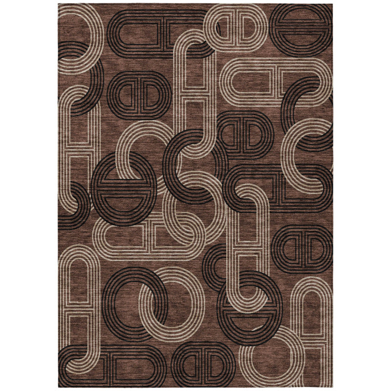 3' X 5' Chocolate And Beige Geometric Washable Indoor Outdoor Area Rug
