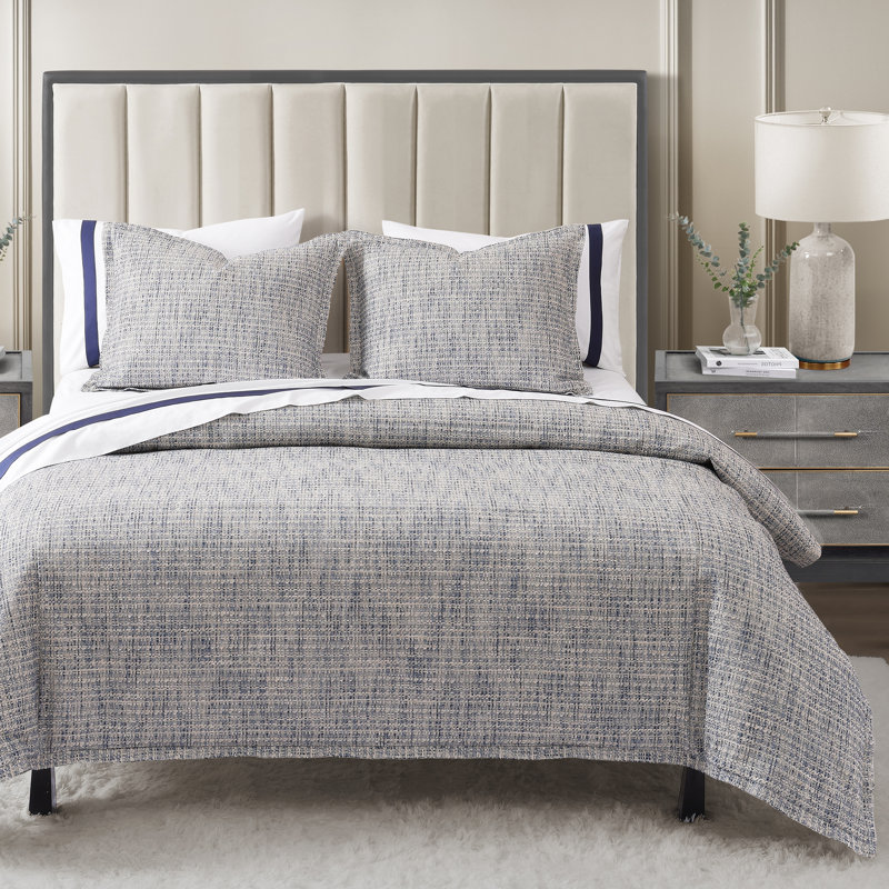 Tweed Solid Color Classic Modern Rustic Woven Comforter Set, Twin Comforter + 1 Standard Sham, Blue