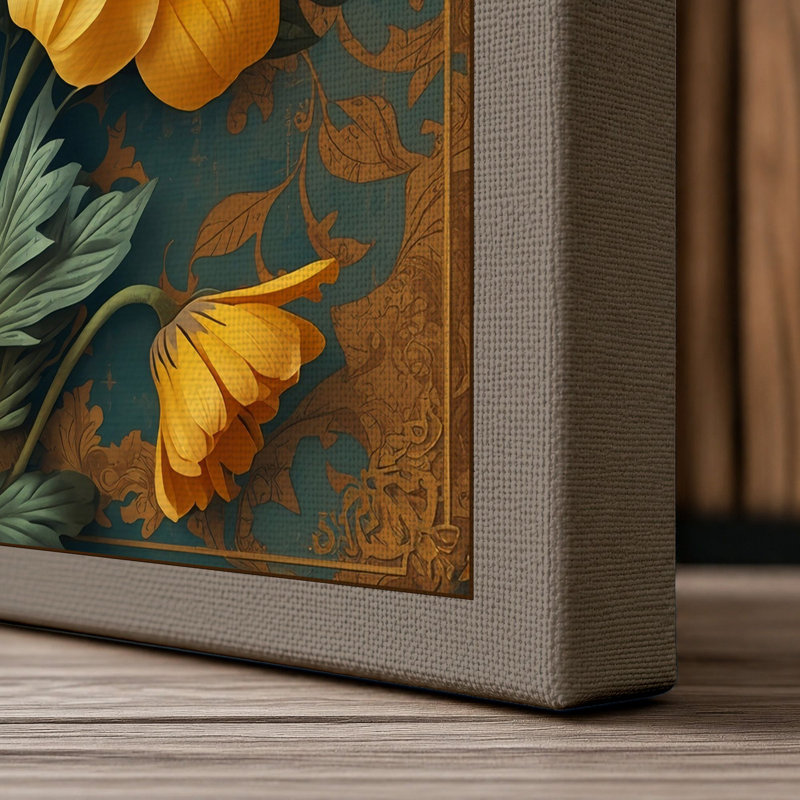 Golden Nasturtium Botanical - Wrapped Canvas, 36x24 - 91.4 x 61.0 cm, Taupe Border