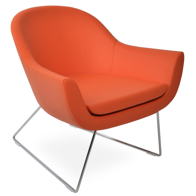 Madison Vegan Leather Armchair, Chrome, Orange Faux Leather