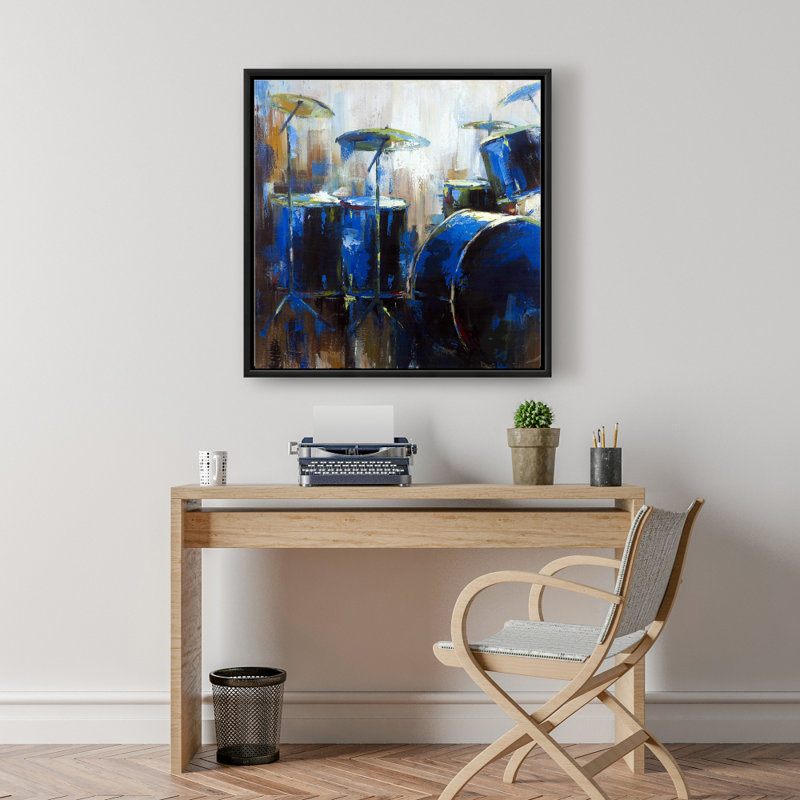 Asbtract Drums Print On Canvas, 24" H x 24" W, Black Framed Canvas
