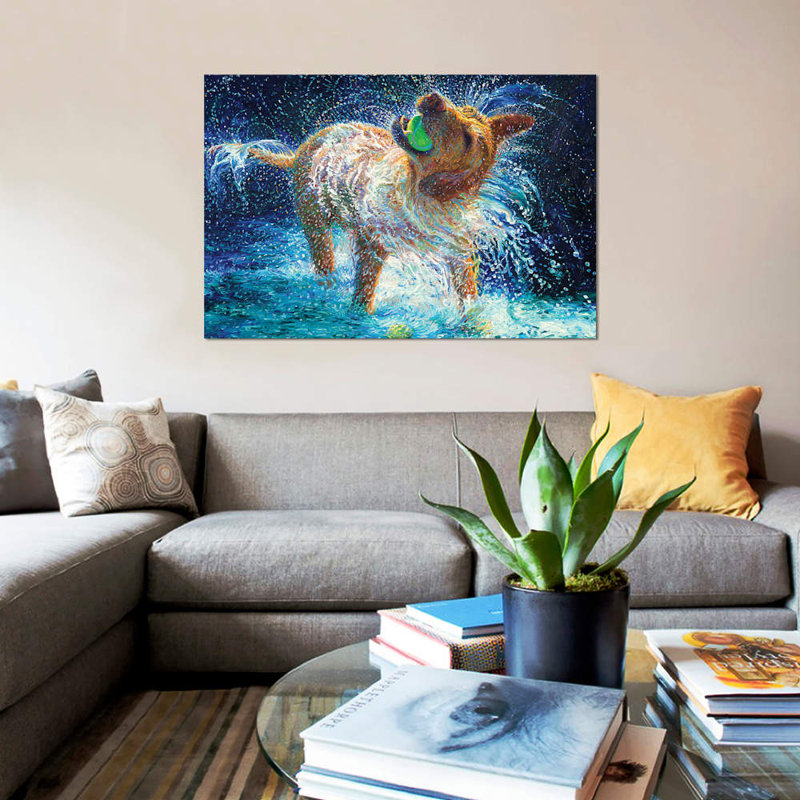 " The Juggler " by Iris Scott, 18" H x 26" W x 1.5" D, Black Framed Canvas