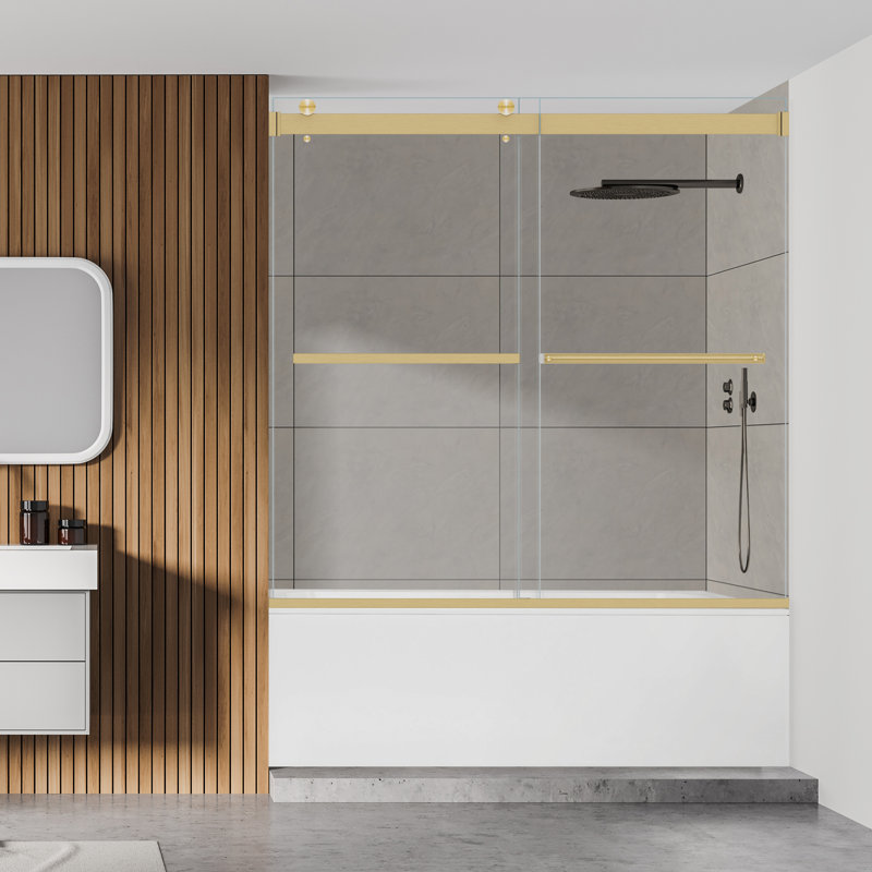 60" W x 58" H Bypass Frameless Tub Door, Gold