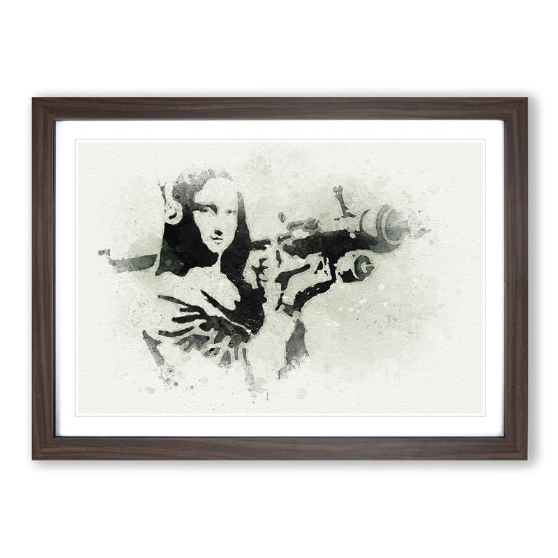 Mona Lisa by Banksy - Picture Frame Graphic Art Print on MDF, Walnut Framed, 36cm H x 48cm W x 2cm D