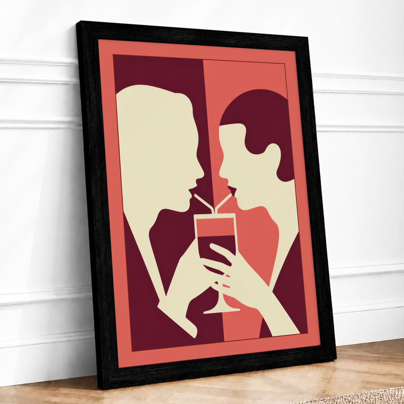 Hands Meet in Red Modern - Framed Print, A1 - 84.1 x 59.4 cm, Black