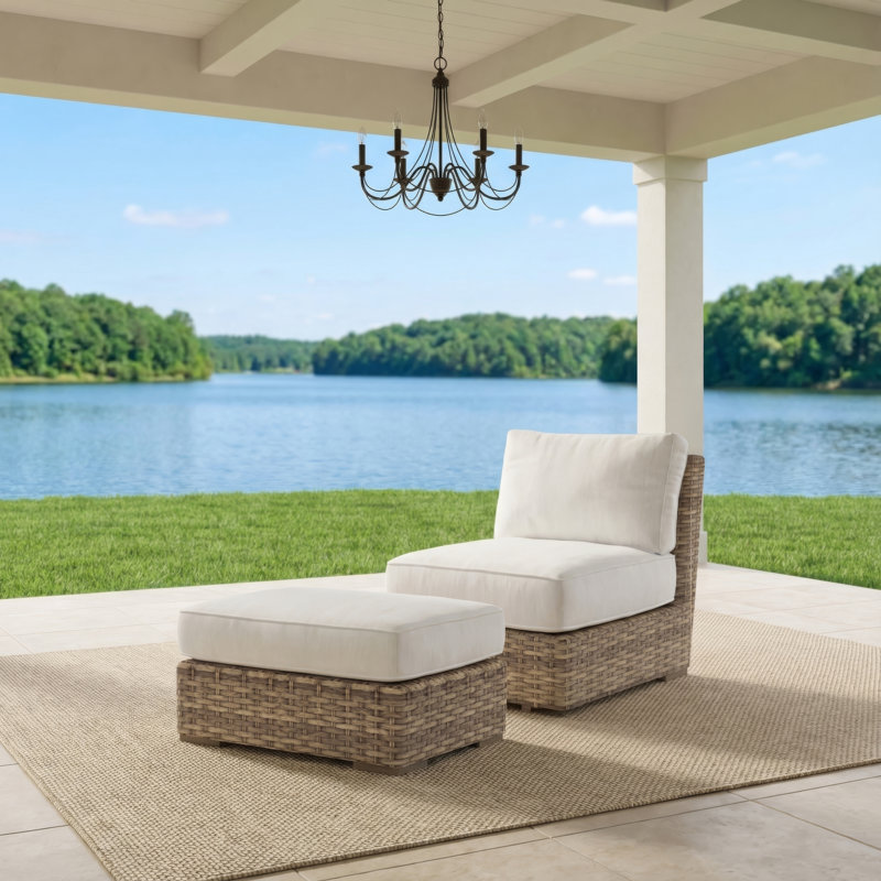Lemoore Premium All-Weather Wicker Outdoor Armless Lounge Chair , Sunbrella® Cushions Included, Canvas Natural Sunbrella®