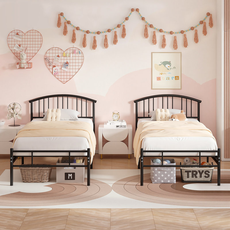Amberly Black Twin Metal Bed Frame (Set of 2), Sturdy Platform with Headboard, Underbed Storage, Easy Assembly, Black
