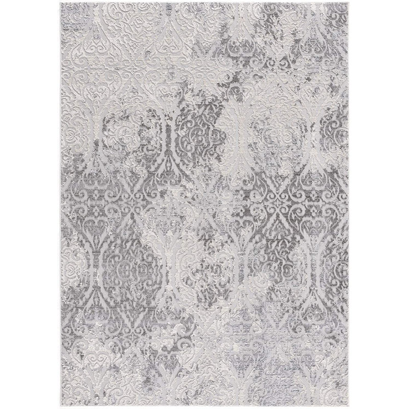Tapis damassé gris et ivoire 5 pi x 8 pi