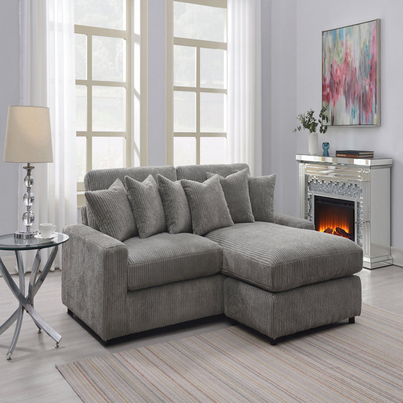 Canapé modulaire réversible en velours côtelé gris Tavia avec 6 coussins