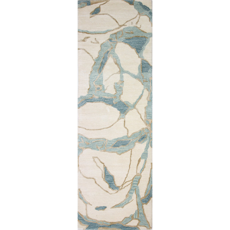 Tapis ivoire touffeté à la main Anjalie, Tapis de couloir 2 pi 6 po x 8 pi