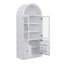 [Vidéo] Armoire de rangement haute arquée avec portes en verre trempé, tablettes à 5 niveaux, charnières à fermeture en douceur, organisateur de porte, présentoir autoportant et armoire de rangement pour salle de bain / salon / salle à manger / bureau, blanc-133602429