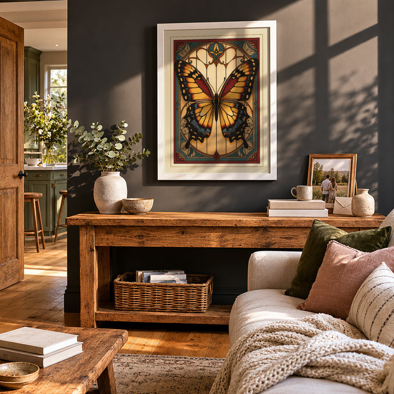 Monarch Study Art Deco - Framed Print, A3 - 42.0 x 29.7 cm, White