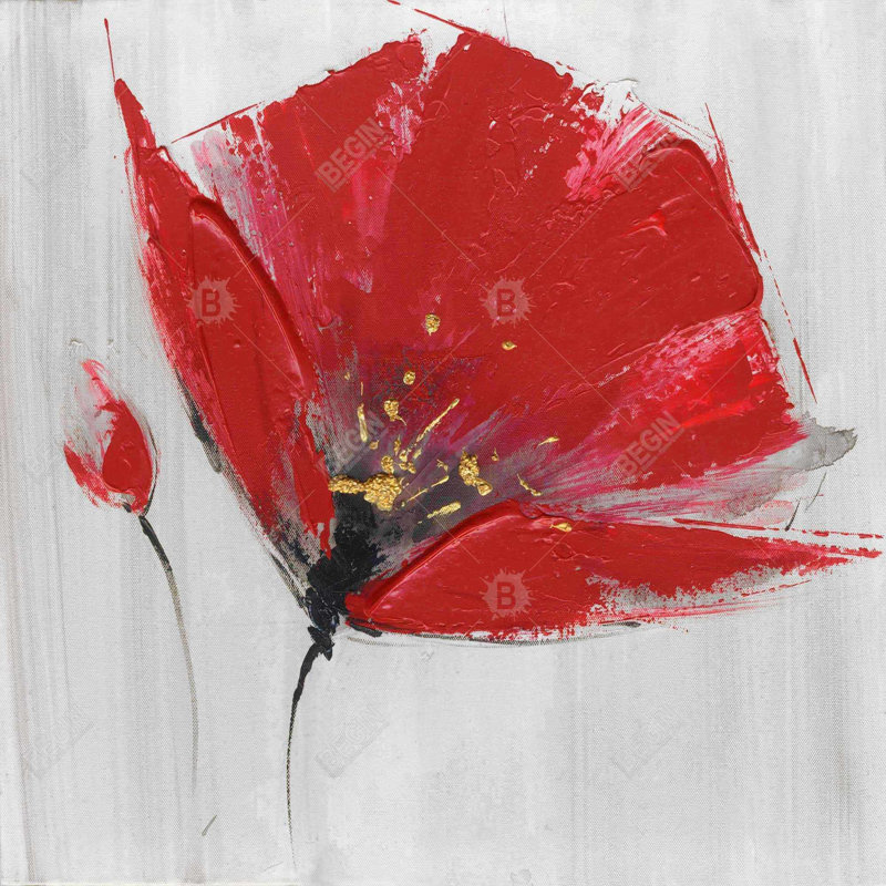 Deux fleurs rouges sur fond gris | Art contemporain sur toile