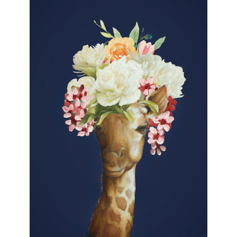 Fancy Giraffe - Painting Print, 46cm H x 30cm W, Black Floater Framed