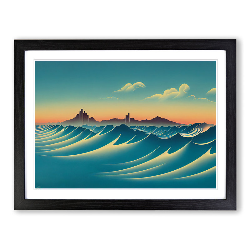 Art Deco Ocean View - Single Picture Frame Print, Black Framed, 46cm H x 64cm W x 2cm D