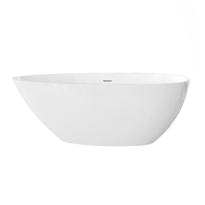 59" Freestanding Solid Surface Bathtub, Stone Resin Freestanding Soaking Bathtub With Overflow And Pop-Up Drain, Glossy White