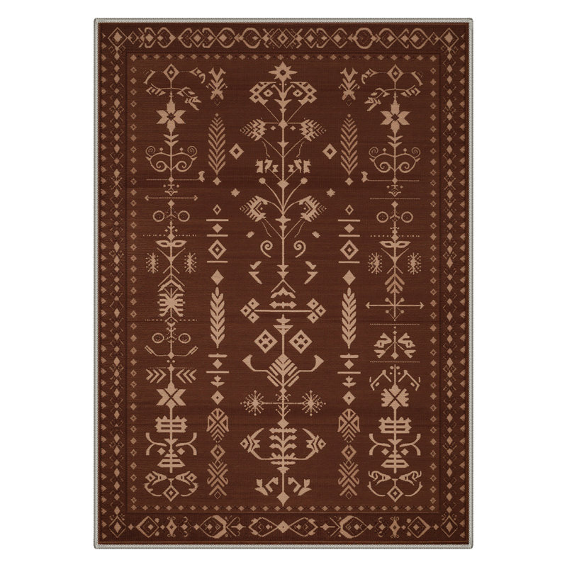 Nomadix Geometric Tribal Machine Washable Caramel Indoor Area Rug With Non-Slip Backing, Rectangle 9' x 12'