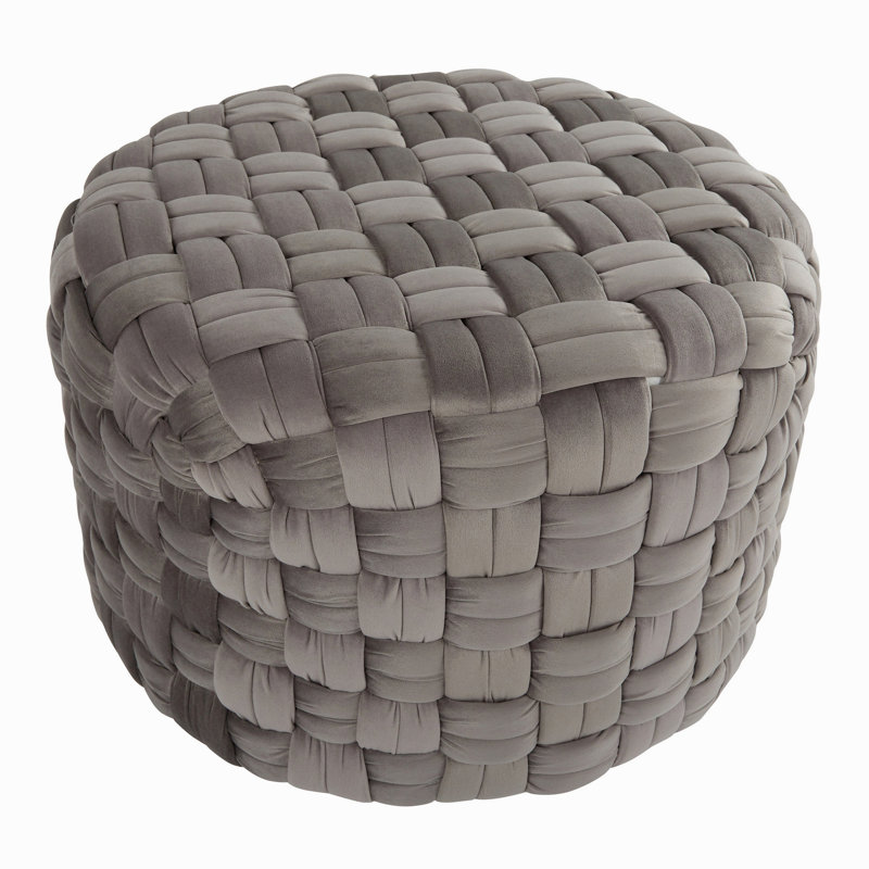 Round 24" Ottoman In Dark Grey Velvet, Gray