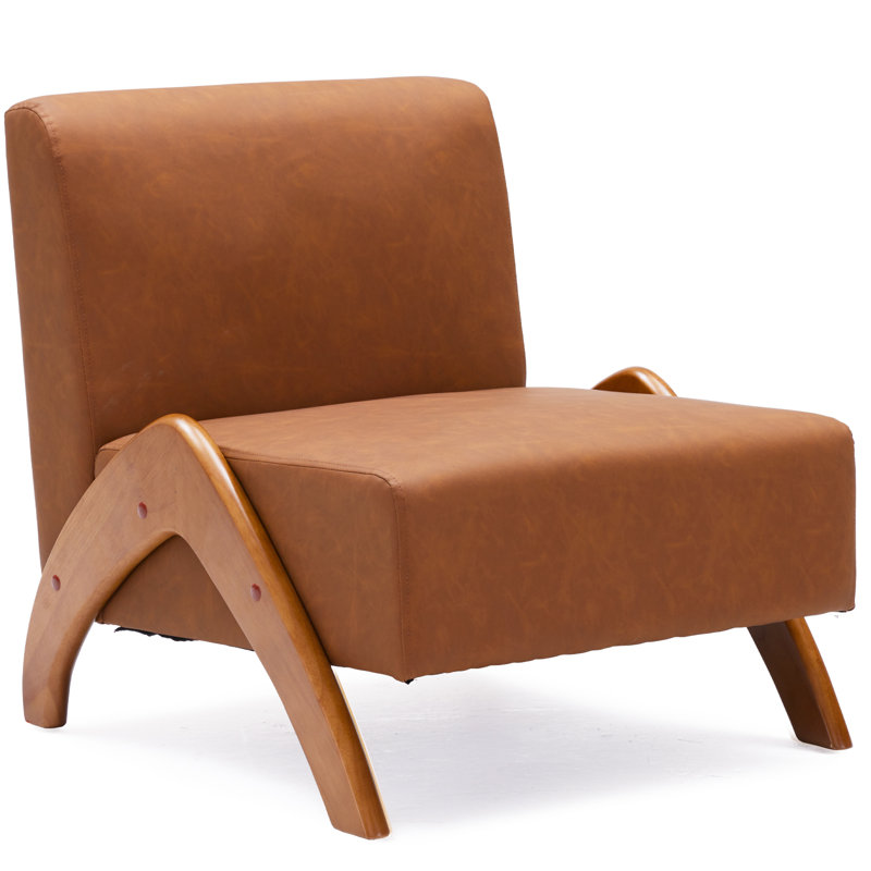 Upholstered Accent Chair with Wooden Legs, Cognac Brown