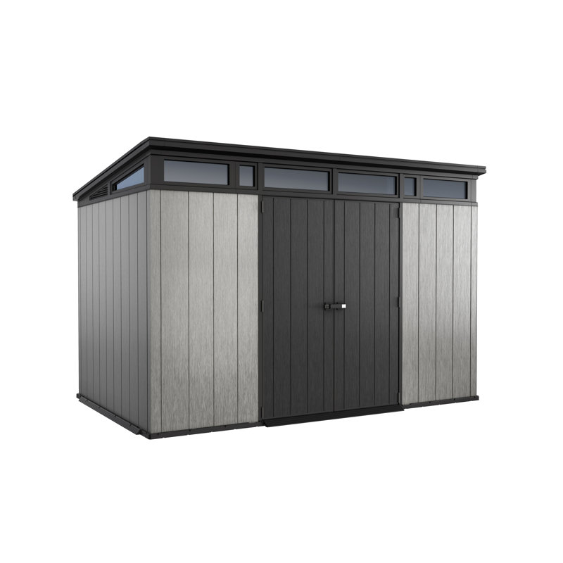 Keter Artisan 11x7 ft. Modern Durable Resin Outdoor Storage Shed With Floor and Double Doors for Garden Patio Furniture and Tools, Grey