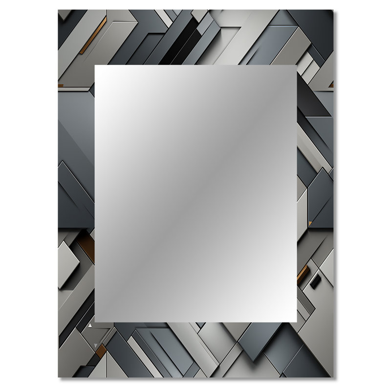 Grey Concrete Symmetry Geometric - Geometric  Decorative Mirror, Geometric Wall Mirror, Printed Metal Art, 40" x 30"