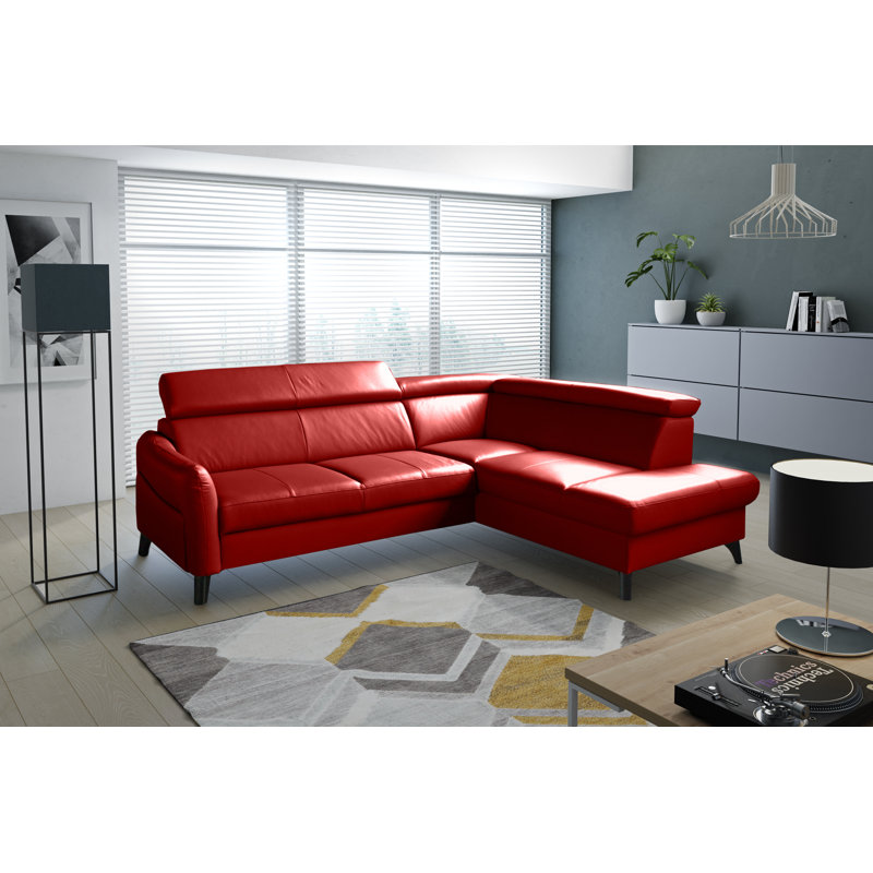 Victoria Upholstered Sleeper Corner Sofa with Ottoman, Right Hand Facing, Red