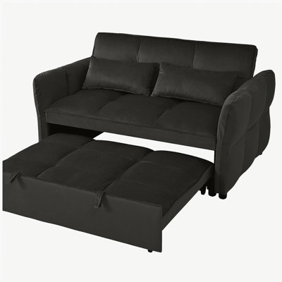 3-in-1 Pull Out Couch Bed with Reclining Backrest and Pillows Velvet material.  suitable for living rooms, bedrooms, apartments and small spaces (Black)