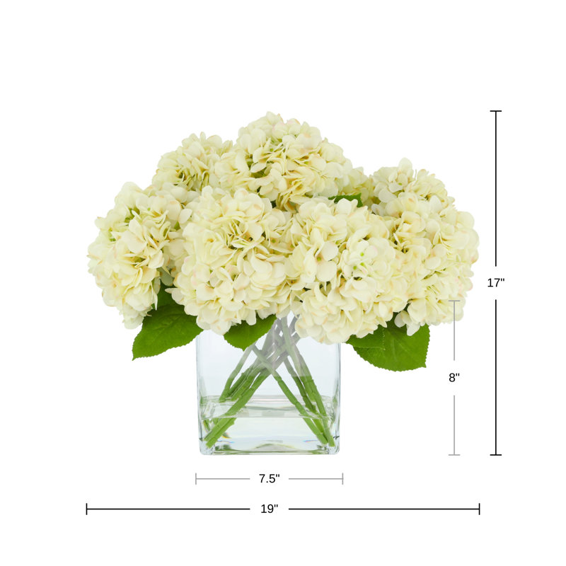 Hydrangea Bouquet In Bubble Glass Vase, Beige