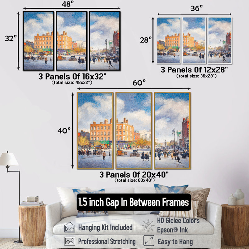 Dublin Fair City I - ensemble d'art mural Dublin, 28" H x 36" W, Reproduction avec cadre flottant, Naturel