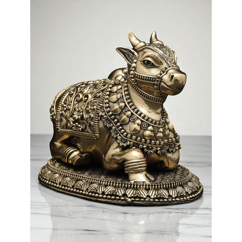 Petite statue en laiton super fin de Nandi Vahana du dieu Shiva