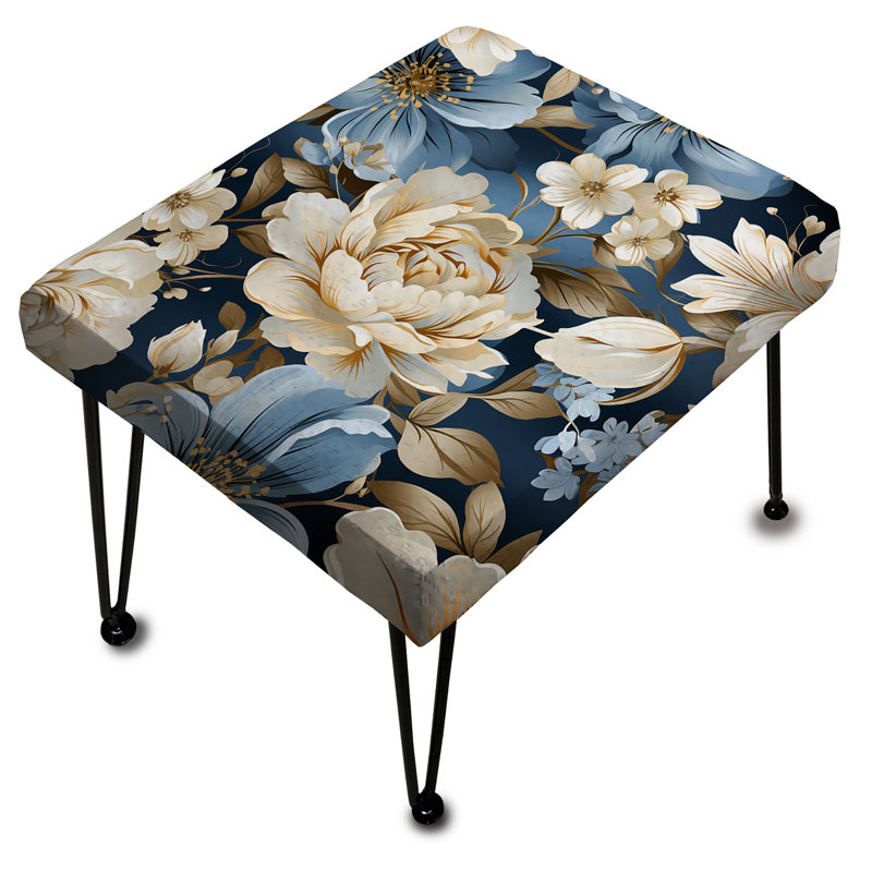 Blue Retro Finesse Floral Pattern - Floral Rectangle Ottoman